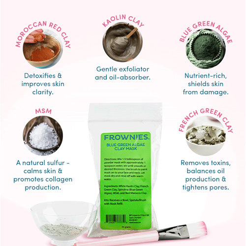 infographic ingredients in Blue Green Algae Clay Masks  The Frownies for oil balancing and skin detox