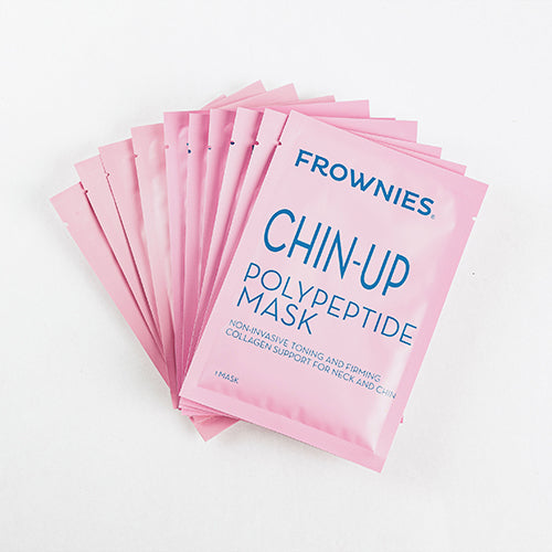 multiple pink packages of CHIN-UP Peptide Neck and Chin Mask  The Frownies   