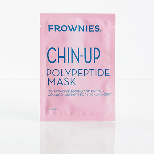 pink package of CHIN-UP Peptide Neck and Chin Mask  The Frownies   
