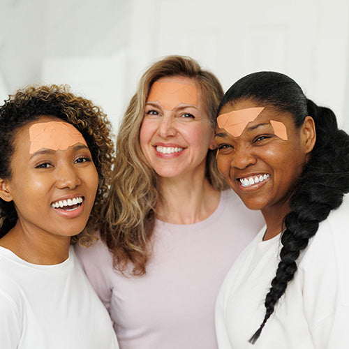 three woman wearing Forehead & Between Eyes Wrinkle Patches Facial Patches Frownies   