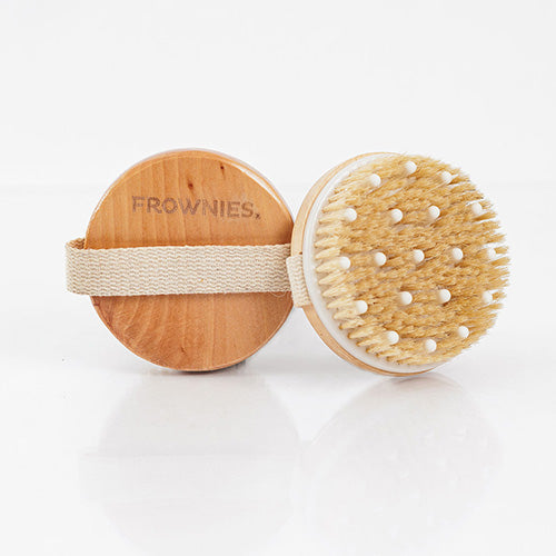 round renewable bamboo Body Brush with natural boar's hair bristles and rubber nubs The Frownies   