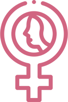 pink icon of circle and plus sign symbol for woman