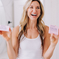 Woman holding two boxes of Frownies Facial Patches