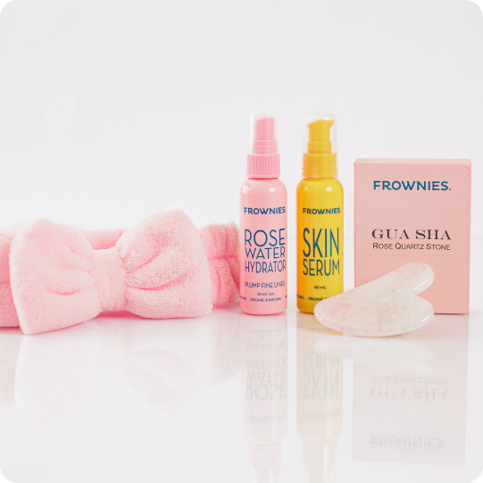 gua sha bundle with gua sha stone, rose water facial toner, vitamin c brightening serum facial oil
