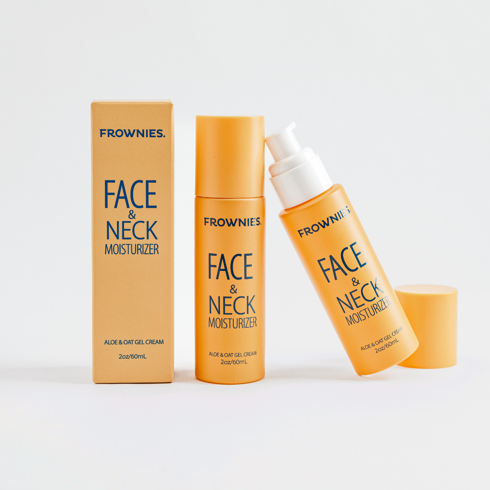 Frownies Face & Neck Moisturizer set with packaging on a white background