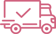 pink icon of truck with check mark