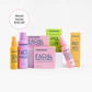 Frownies skincare product set including bottles and boxes on a white background
