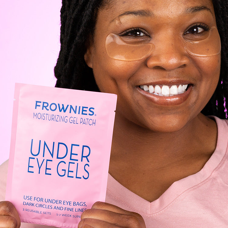 young woman with Frownies gels under her eyes